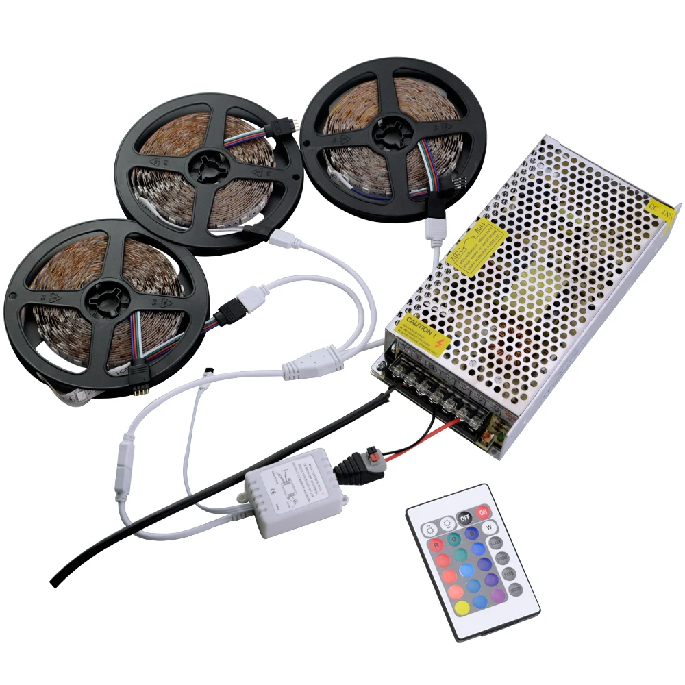 5 м 10 15 Светодиодная лента SMD5050 RGB Гибкая Фея Рождество свет + адаптер питания пульт