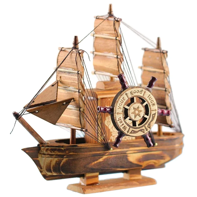 wood color Винтажный морской мореходный деревянный парусник корабль деревянные изделия орнаменты вечерние украшения для дома - Цвет: wood color