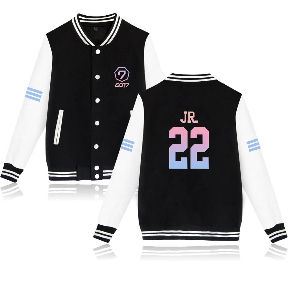 

KPOP GOT7 Men/Women Baseball Jacket Fashion Design Pink Slim Fit College Varsity Jacket Brand Stylish Sweatshirt Veste Homme 4XL