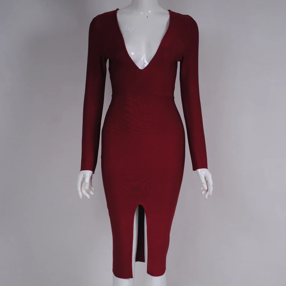 Женское платье с глубоким V-образным вырезом и разрезом спереди | Женская одежда