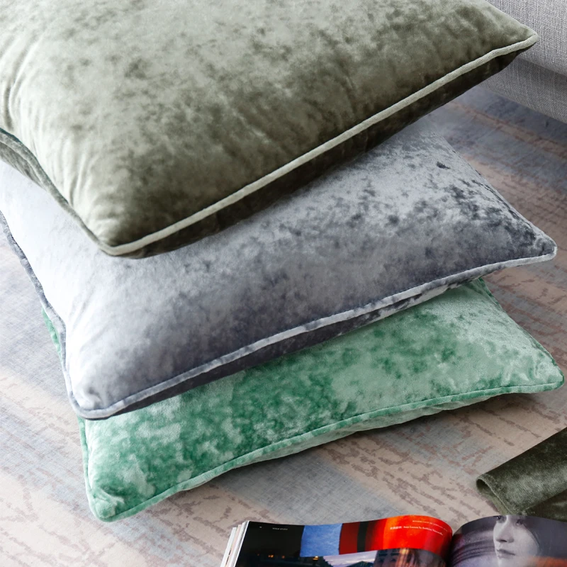 Мягкие наволочки зеленого, синего, слоновой кости, черного, серого и ледяного цветов из плюша, с однотонной поверхностью и бахромой для домашнего декора размером 50х50 см для дивана, кровати и стула.