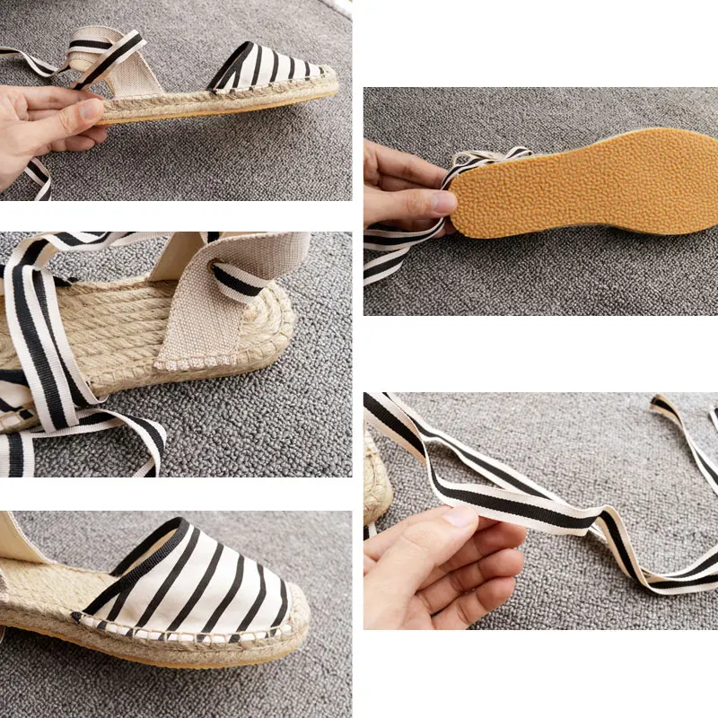 Женские парусиновые эспадрильи Teahoo летние полосатые сандалии с ремешком на