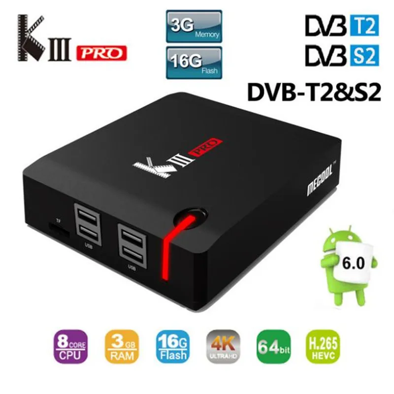 ТВ приставка MECOOL KIII PRO Amlogic S912 Android 6 0 DVB S2 T2 3 Гб 16 K3 Pro 64 бит 4K двухдиапазонный WiFi 1000 м