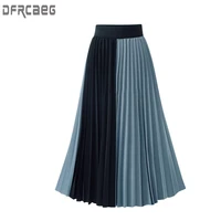 new arrivals euro style blue elegant midi pleated skirt women 2022 summer elastic high waist skirts femme