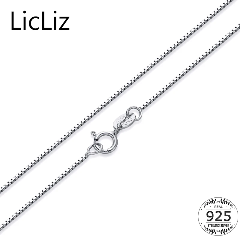 

LicLiz Box Chain Necklace Pure 925 Sterling Silver DIY Necklace Chain Accessories 45cm 0.65mm 0.8mm Wholesale Jewelry LN9999
