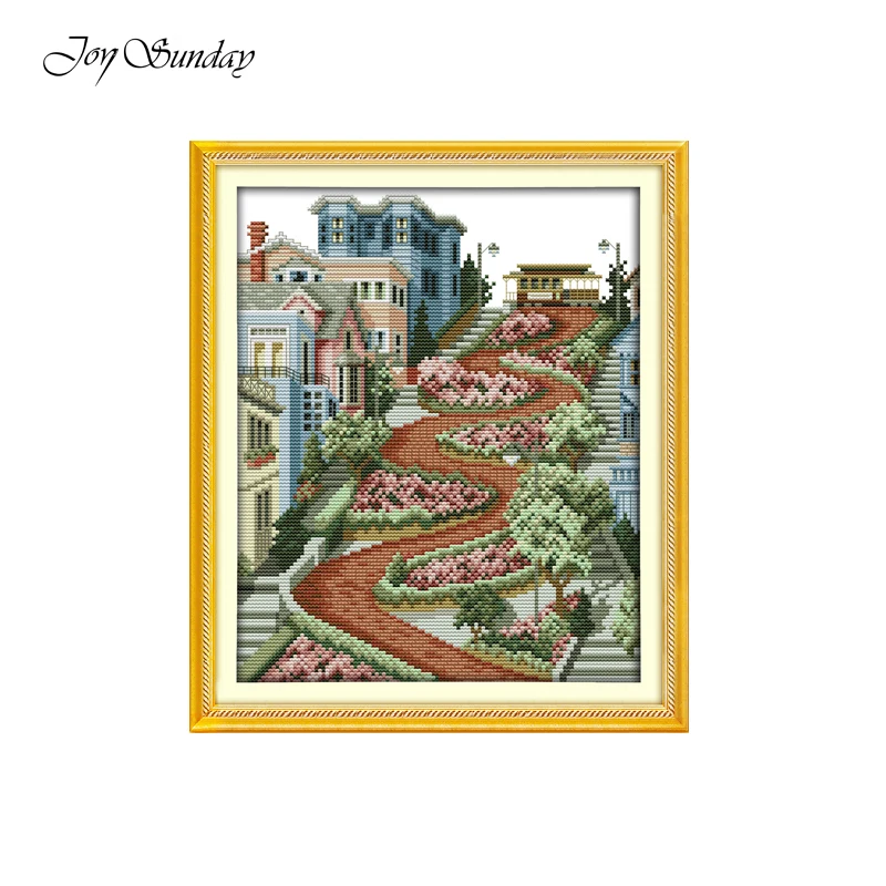 Joy Sunday Cross Stitch Kits City Streets Scenic Painting Pattern DMC 11 14CT Printed Water Soluble Canvas Embroidery Needlework | Дом и сад