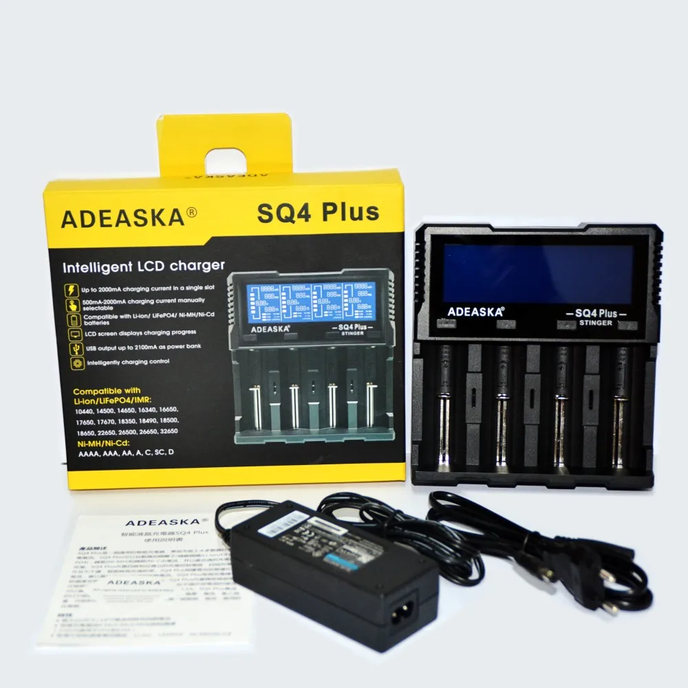 Черный Интеллектуальное зарядное устройство ADEASKA SQ4 PLUS lcd 18650 для li-ion/IMR/LiFePO4/Ni-MH 26650 10440 16340 18350 18650 26650 - Цвет: Черный
