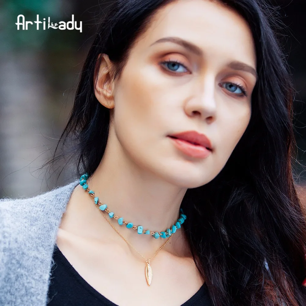Artilady каменные бусы колье ожерелье слоистый лист кулон ожерелье для женщин Бохо ювелирные изделия вечерние подарок