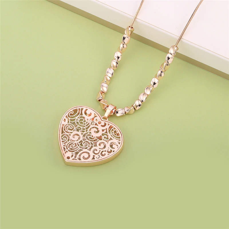 New Design Gold Color Hollow Heart With Crystals Pendant Necklace For Women Sweater Long Beads Chain Fashion Jewelry | Украшения и