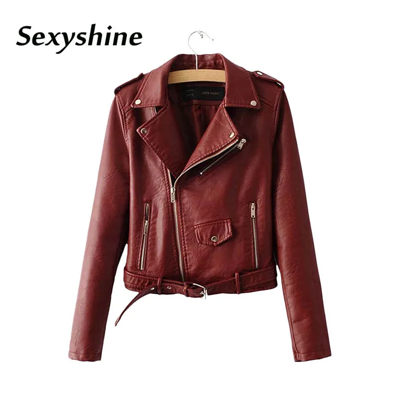 Куртки для женщин из искусственной кожи на осень-зиму 2018 года красные, черные, розовые и желтые, панковский стиль, байкерские, мото, короткий воротник с отворотом, женские пальто и топы.