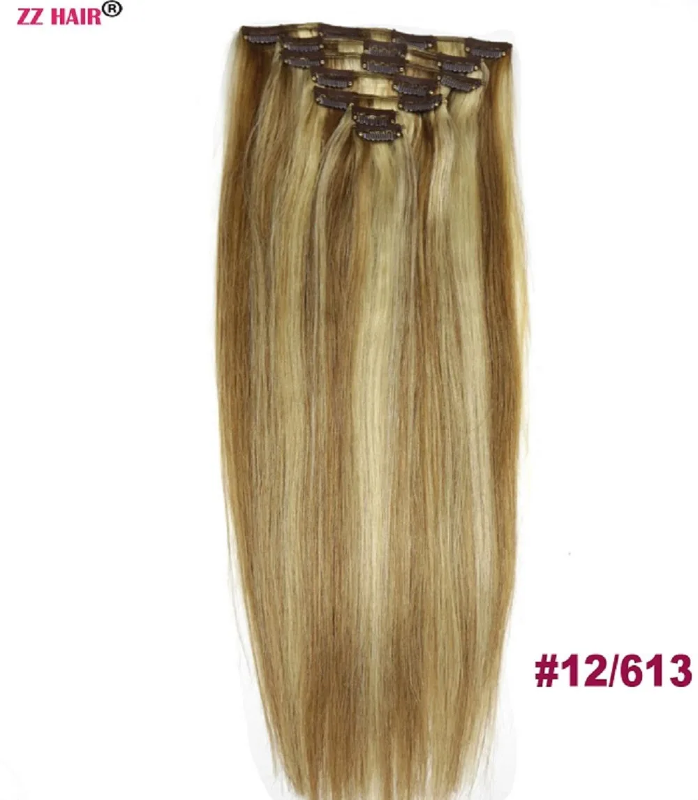 ZZHAIR 80 г 1"-20" Искусственные волосы одинаковой направленности заколки для волос в 7 шт набор человеческих волос для наращивания бразильские Натуральные Прямые Волосы