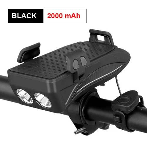 Set 1 Balck 2000mAh Велосипедный светильник NEWBOLER с подзарядкой от USB, флэш-светильник, держатель для телефона, велосипедный светильник высокого качества 2000/4000 мАч, внешний аккумулятор, велосипедный рожок, светодиодный светильник - Цвет: Set 1 Balck 2000mAh