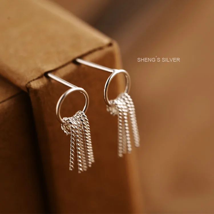 

925 Sterling SV Stud Earrings Korean girls on behalf of a circle fringe for women gifts
