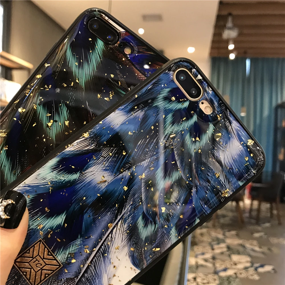 Роскошные блестящие чехлы из золотой фольги с перьями для телефона iPhone 12 Mini 11 Pro Max