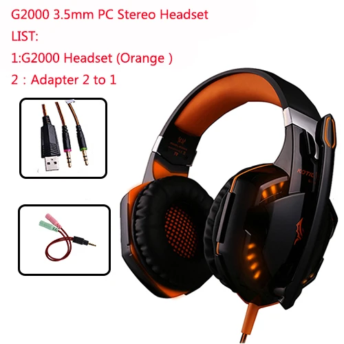 G2000 3.5MM Orange KOTION каждая Вибрация наушников USB 7,1 объемный звук и 3,5 мм aux Стерео игровая гарнитура наушники подсветка для компьютерных игр - Цвет: G2000 3.5MM Orange