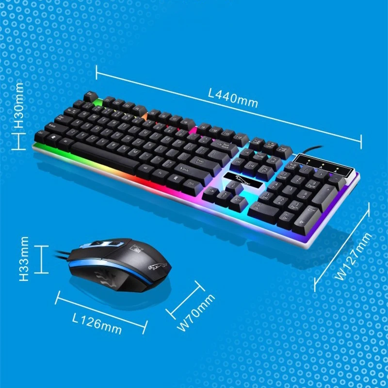Радужный светодиодный Pro игровая клавиатура мышь комплект USB Проводная клавиатура и мышь 1600 dpi мыши для компьютера ноутбука ПК геймера