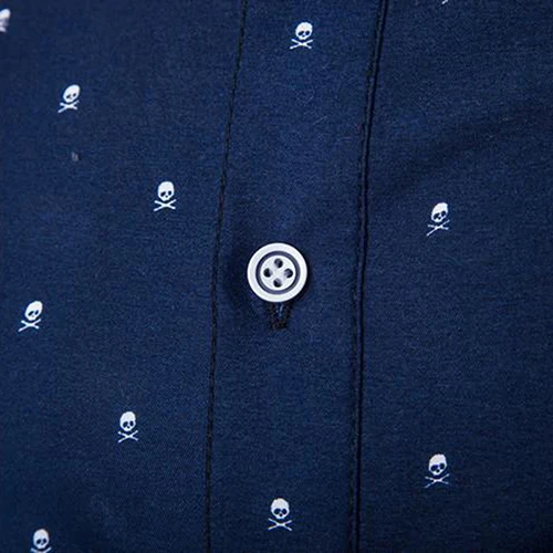 Мужская повседневная приталенная рубашка на пуговицах с принтом черепа и