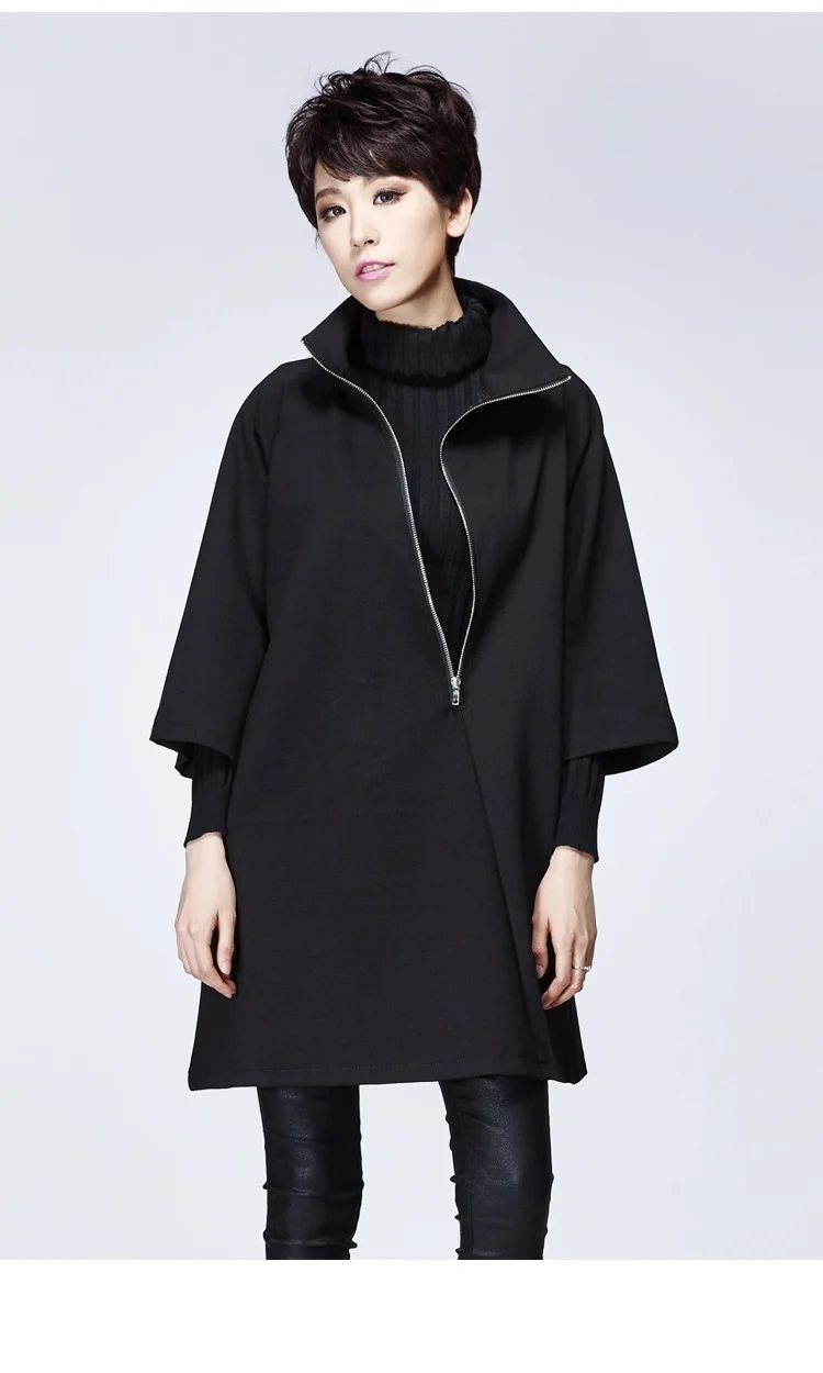 Женское платье с высоким воротником рукавом 2017 и молнией на подоле|big size women