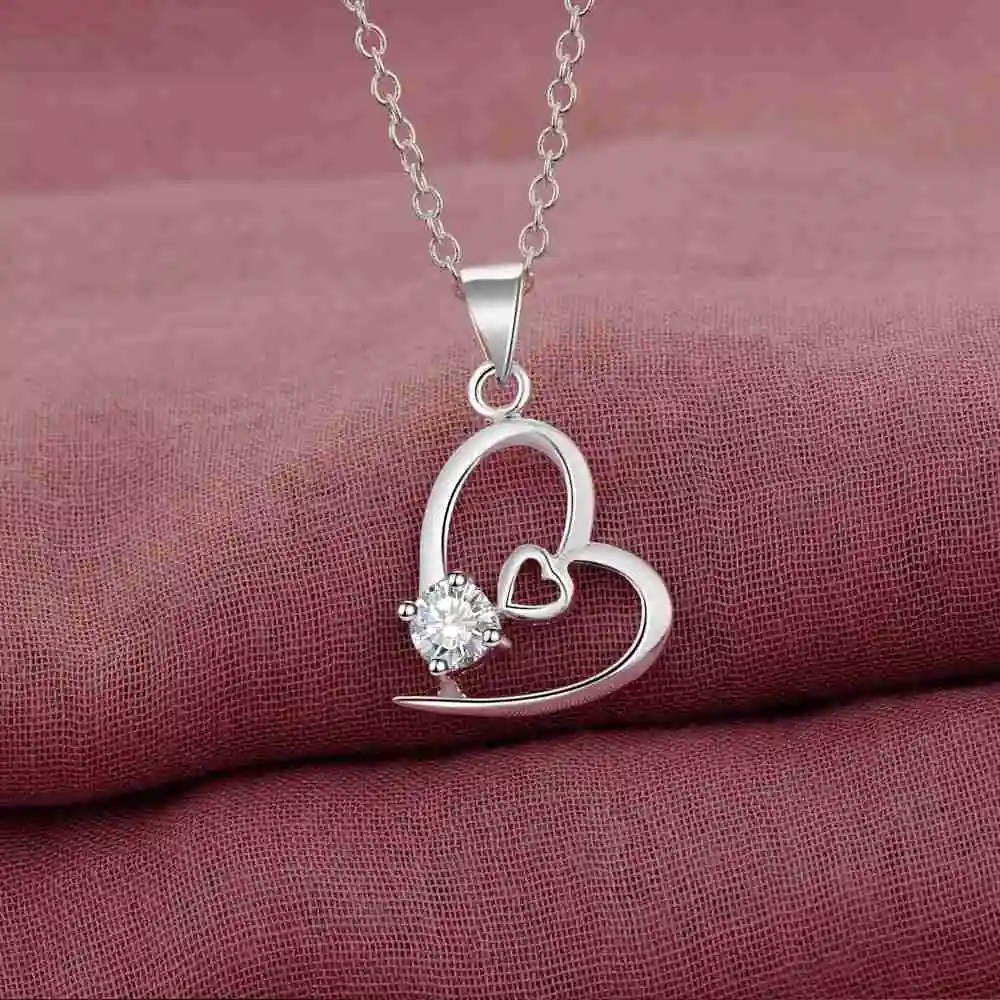 

bling zircon love heartsilver plated Necklace Silver Pendant Jewelry /VGOSJSFH GUBUJENM