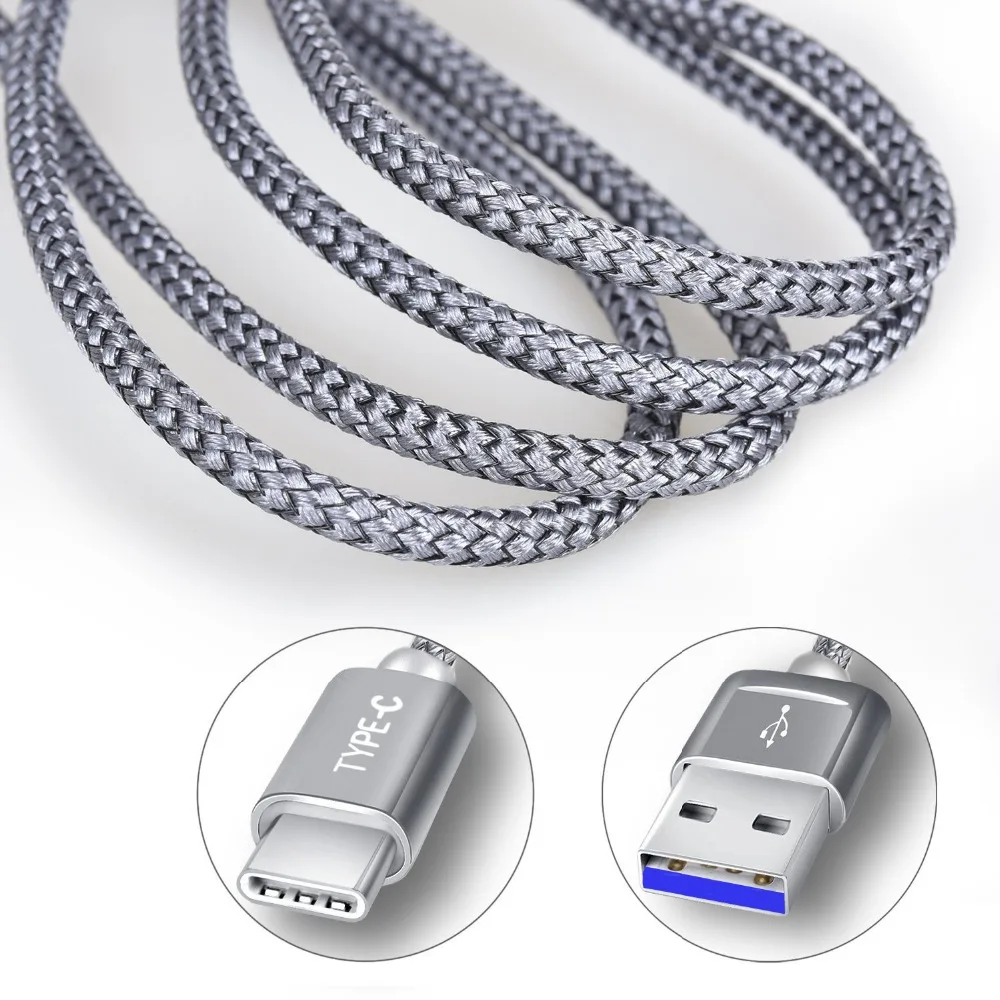 2 шт. нейлоновый плетеный провод для быстрой зарядки Samsung S9 S8 Xiaomi HUAWEI Google 1M 3A USB