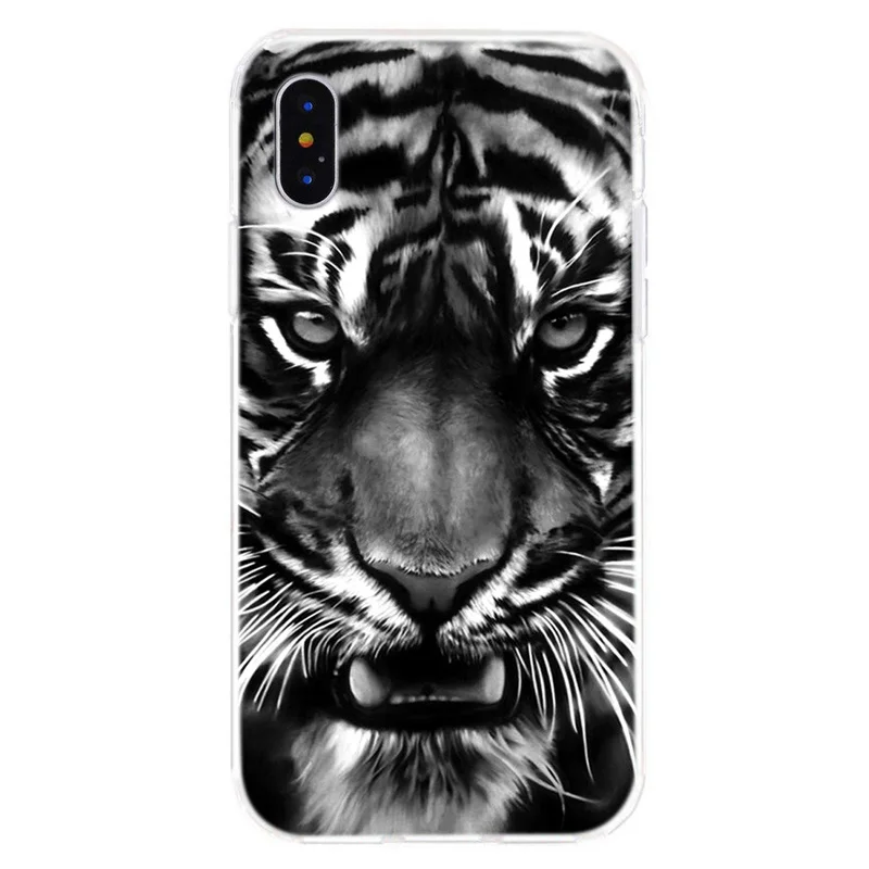 Чехол с изображением животных льва для iPhone 8 7 6 6S Plus XS XR Max черный резиновый мягкий