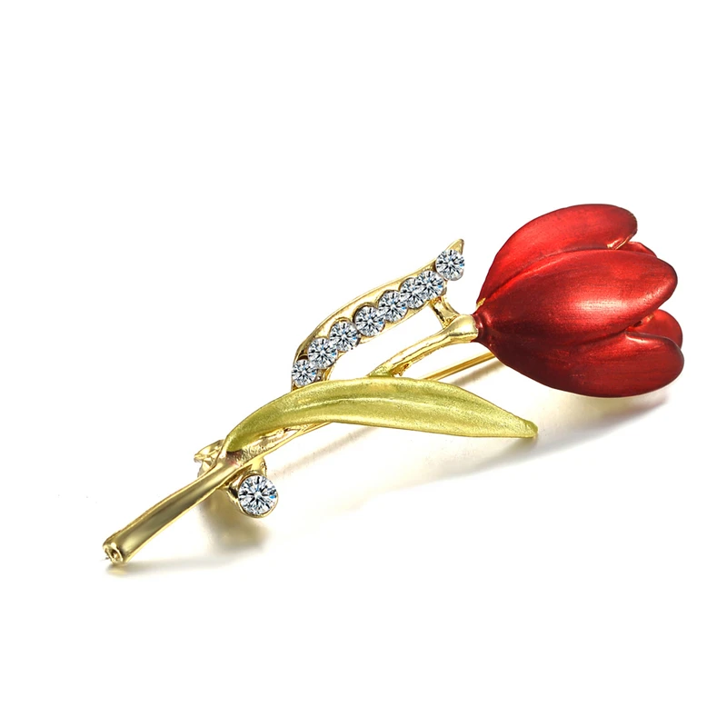 Элегантный цветок тюльпана Брошь Pin Кристалл Бижутерия одежда аксессуары леди
