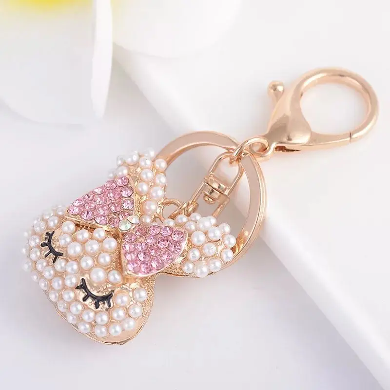 

New creative cute crystal rabbit keychain Rhinestone bunny car key ring female bag pendant accessories cartoon bunny girl gift