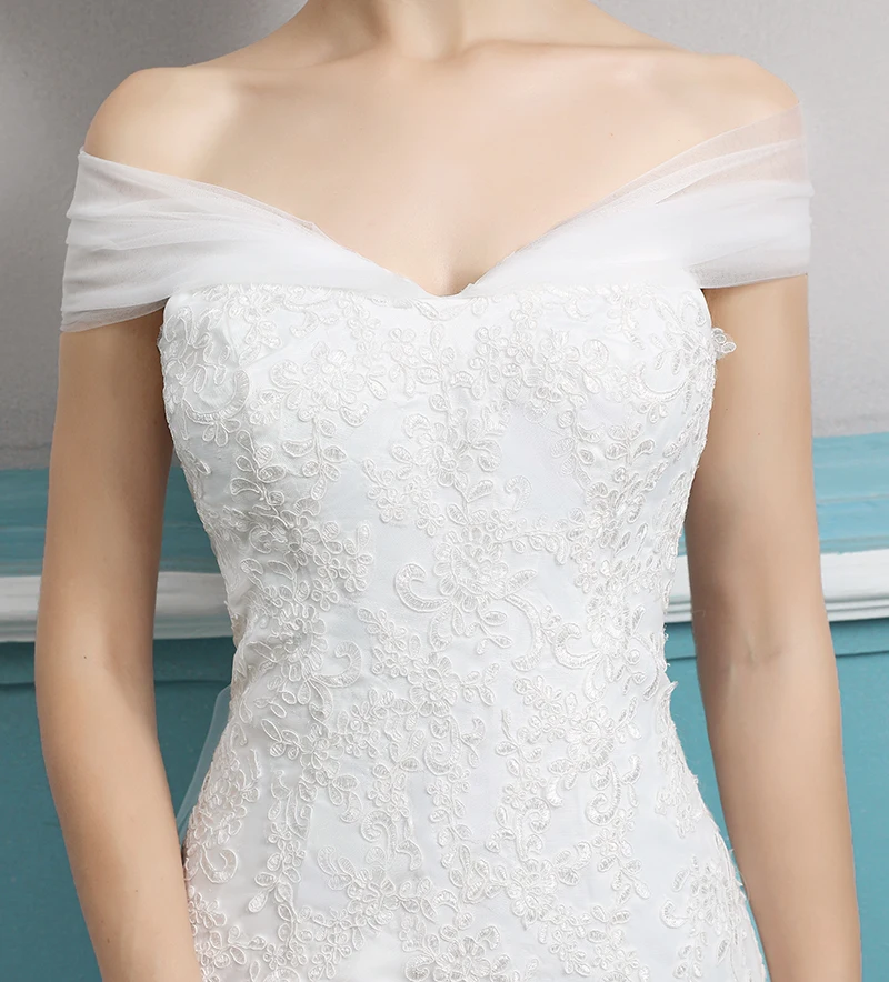 Простой Тюль без бретелек Бисероплетение Кружева Vestidos De Noiva с плеча со складками