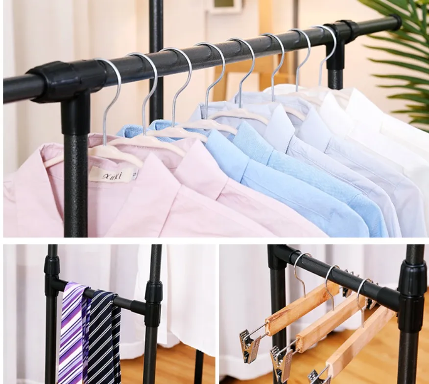 

Black Floor Standing Drying Rack Metal Single Rod Balcony Indoor Clothing Hanger handbag Shoes Coat Stand Rack Portable B479