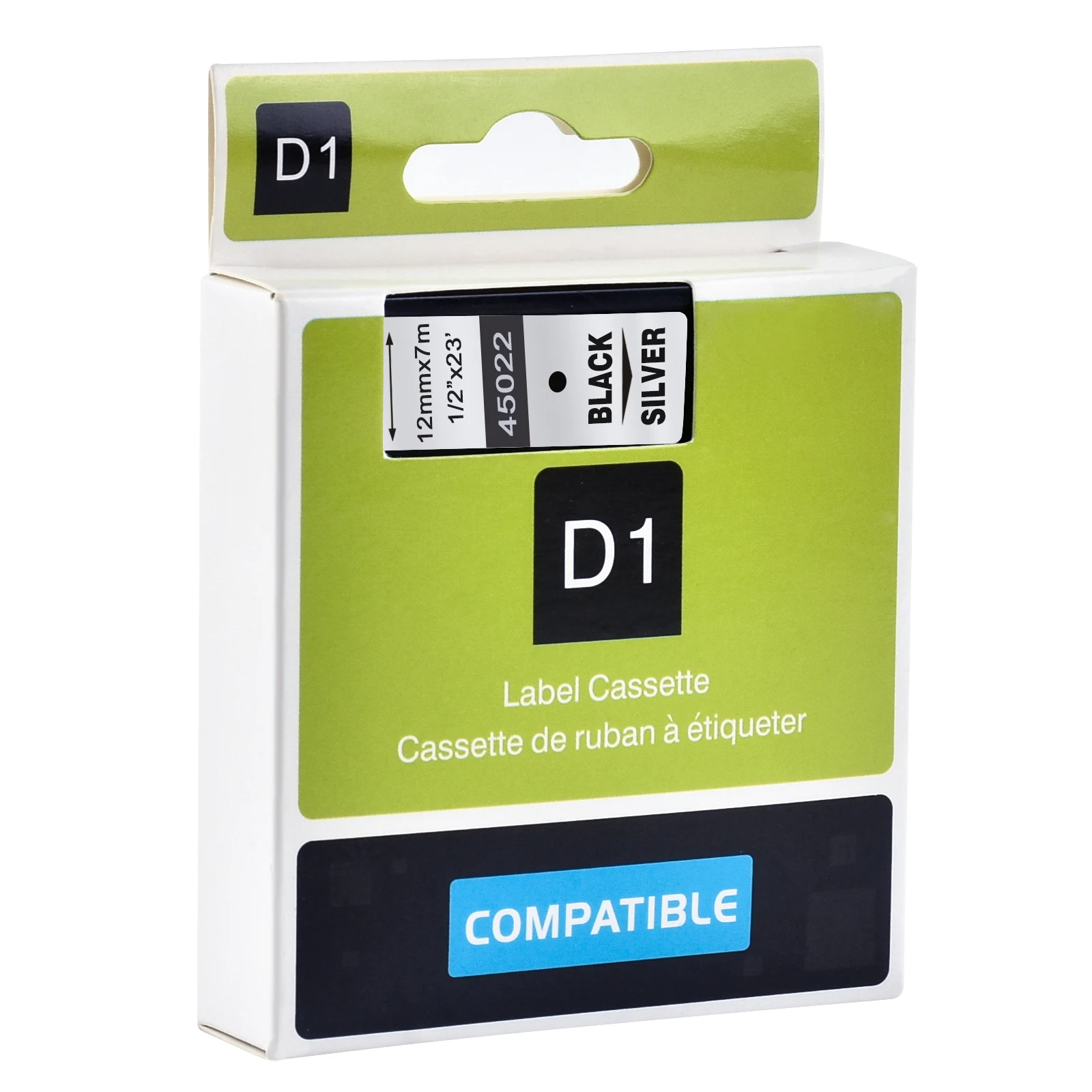 Cidy 45022 совместимый с Dymo D1 manager 12 мм черный на серебряной этикетке кассета для