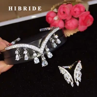hibride brilliant water drop cz bangle for women jewelry set trendy open cuff bangle adjustable rings party jewelry n 633