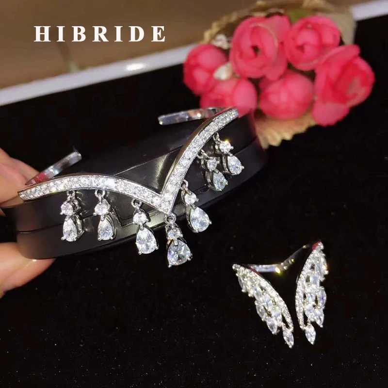 Блестящий Браслет HIBRIDE с фианитами в форме капли воды для женщин Модный