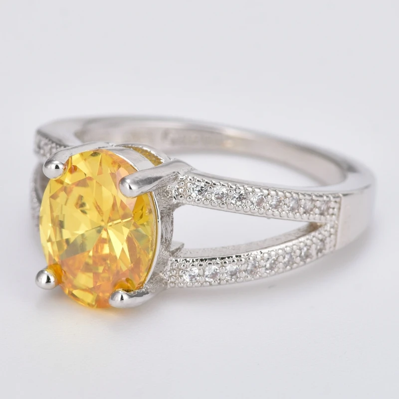 Карни Мода Овальные желтый кубического циркония Обручение Promise Ring Романтический