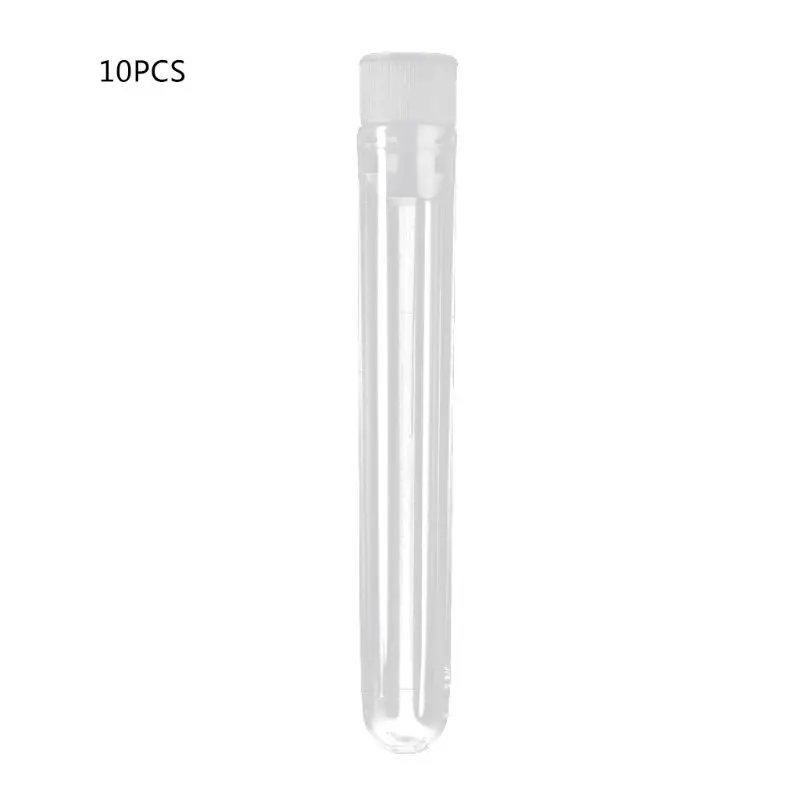 

10Pcs Plastic Test Tube With Cap 12x75mm U-shaped Bottom Long Transparent Test Tube Lab Supplies