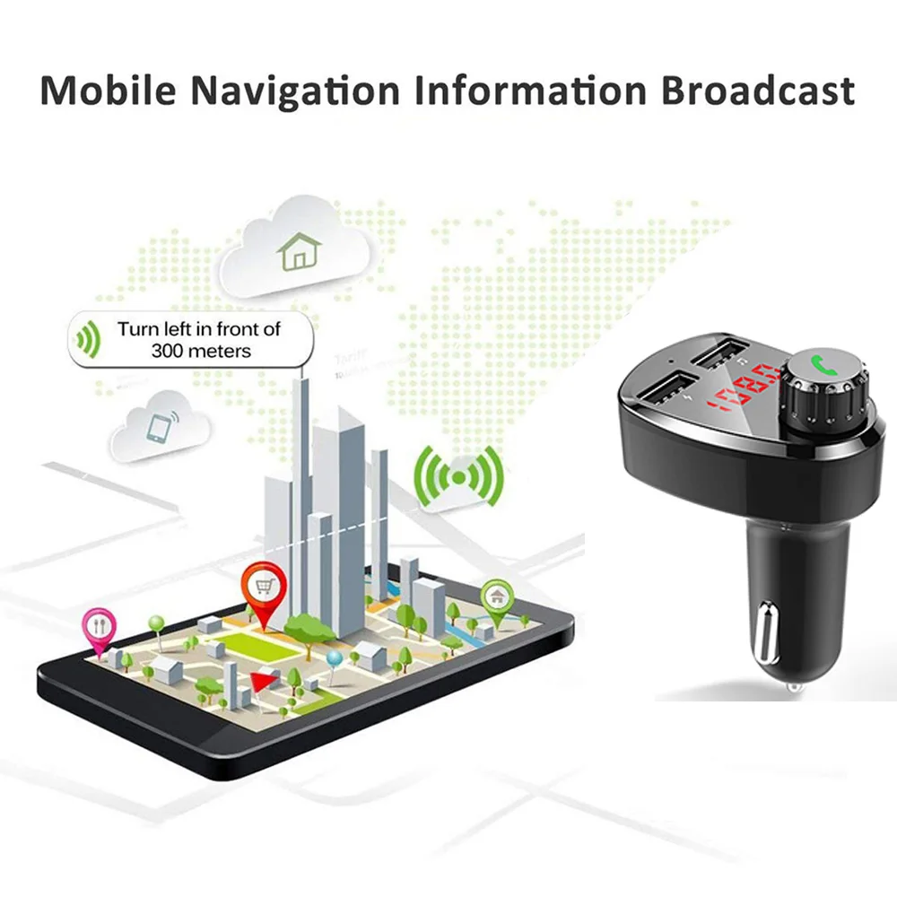 FM Transmitter Car MP3 Player Wireless A2DP Music Handsfree Kit 5V 3.4A Dual USB Port Support TF Card U-disk | Автомобили и