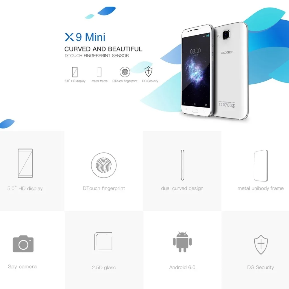 Оригинал DOOGEE X9 мини 8 ГБ ROM 1 ОЗУ 5 0 дюймов экран Android 6 смартфон MTK6580 Quad core ГГц Dual SIM OTG