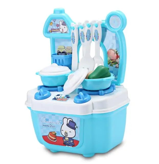 Синий Baby Miniature Kitchen Plastic Pretend Play Food Children Toys With Music Light Kids Kitchen Cooking Toy Set For Girls Games Hot - Цвет: Синий