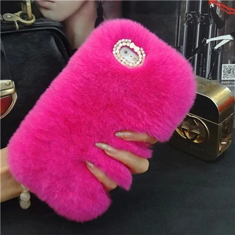 Luxury Phone Back Cases For iphone 5 5s SE Fashion Fluffy Rabbit Hair Skin Warm Winter Cover Bling Diamong Fundas Capa |