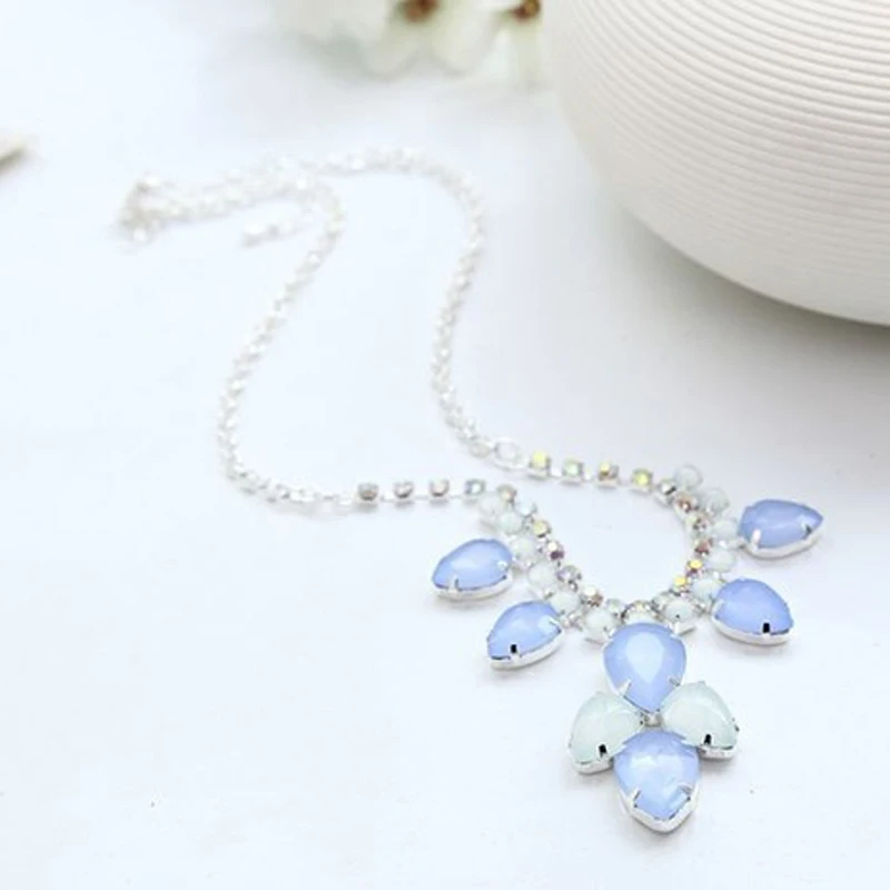 Стразы с голубыми каплями воды серебряные ожерелья покрытием # N036|rhinestone gems|rhinestone