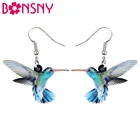 Женские акриловые серьги Bonsny, фиолетовые серьги-подвески, птица колибри