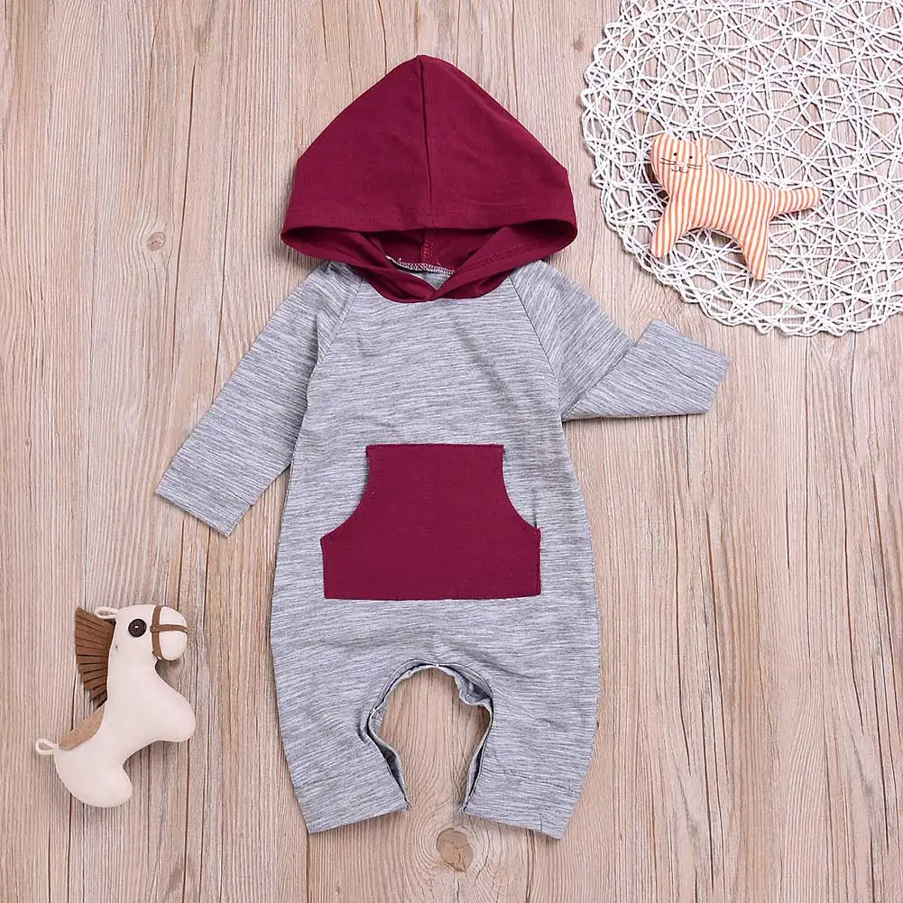 

Hot Selling Children Kids Girl Boy Bodysuit Jumpsuit Jumper Long Sleeve Cute Hoodie With Pocket