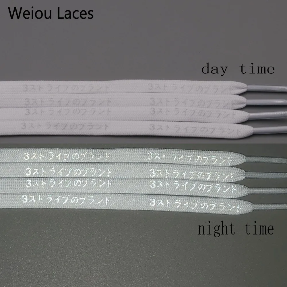 Weiou 7 мм плоский красивыми принтами со словами печати 3м Reflective японский Katakana иероглифы шнурки Пластик советы печатных шнурки для Спортивная обувь
