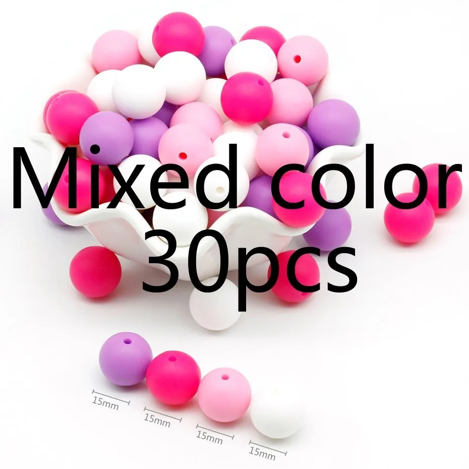 B 15MM 30PCS 30 шт. DIY цепочка для соски силиконовый набор для прорезывания зубов 12 мм 15 мм детские зубы свободные зубы BPA бесплатные силиконовые бусины леденец клип - Color: B 15MM 30PCS