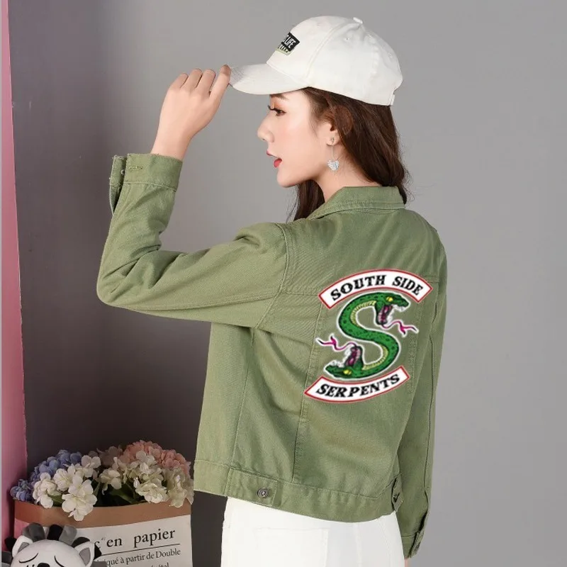 army green Ривердейл джинсы джинсовая куртка "South Side serpents" уличная топы весна джинсовая Для женщин Куртка Harajuku в стиле «хип-хоп» джинсовые Костюмы женский - Цвет: army green