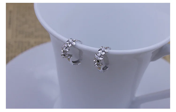 Top Quality 925 Sterling Silver Earrings For Women Jewelry Fashion Zircon Flower Hoop Earrings Girls Princess Accessories Charm