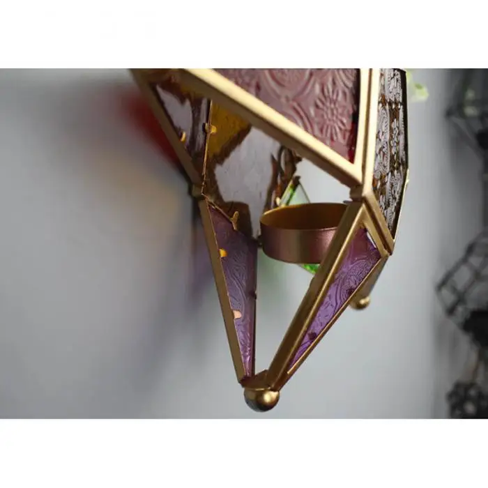 Five-pointed Star Candle Holder Moroccan Style Hanging Glass Metal Lantern TN99