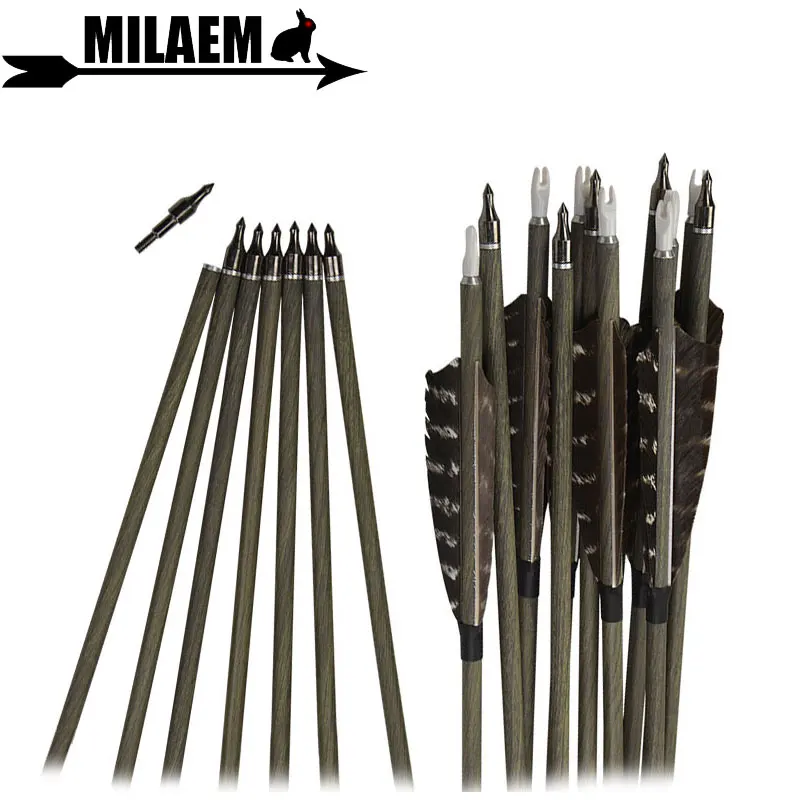6/12pcs 30inch Archery Carbon Arrow Pure Spine 350 4inch Turkey Feathers Compound/Recurve Bow Shooting Accessories | Спорт и