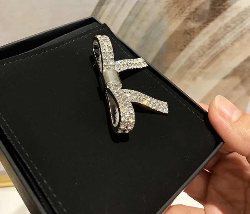 2019 модный новый серебряный белый кристалл заколка для волос полный алмазный бант