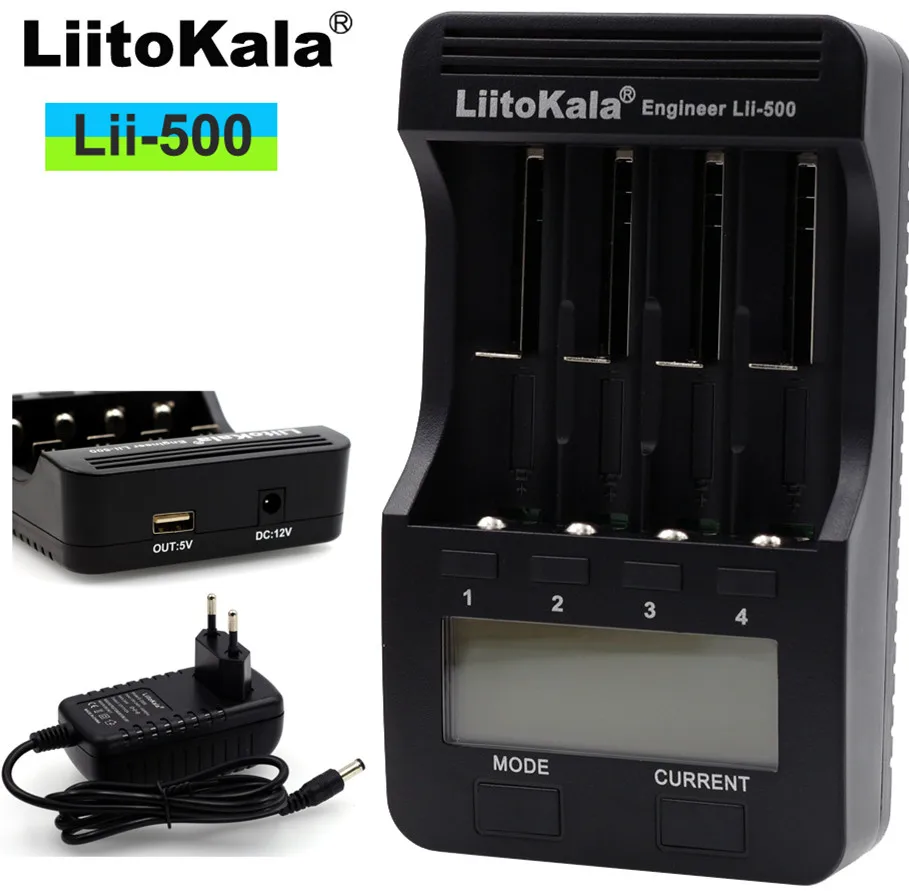 lii-500 and adapter Liitokala Lii-S2 Lii-S1 Lii-PD4 Lii-500 18650 battery charger 1.2V 3.7V 3.2V AA/AAA 26650 21700 NiMH li-ion smart charger - Цвет: lii-500 and adapter