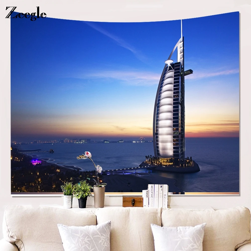 Zeegle Дубай высоких зданий печатных гобелен настенный Jumeirah Burj картины декор для